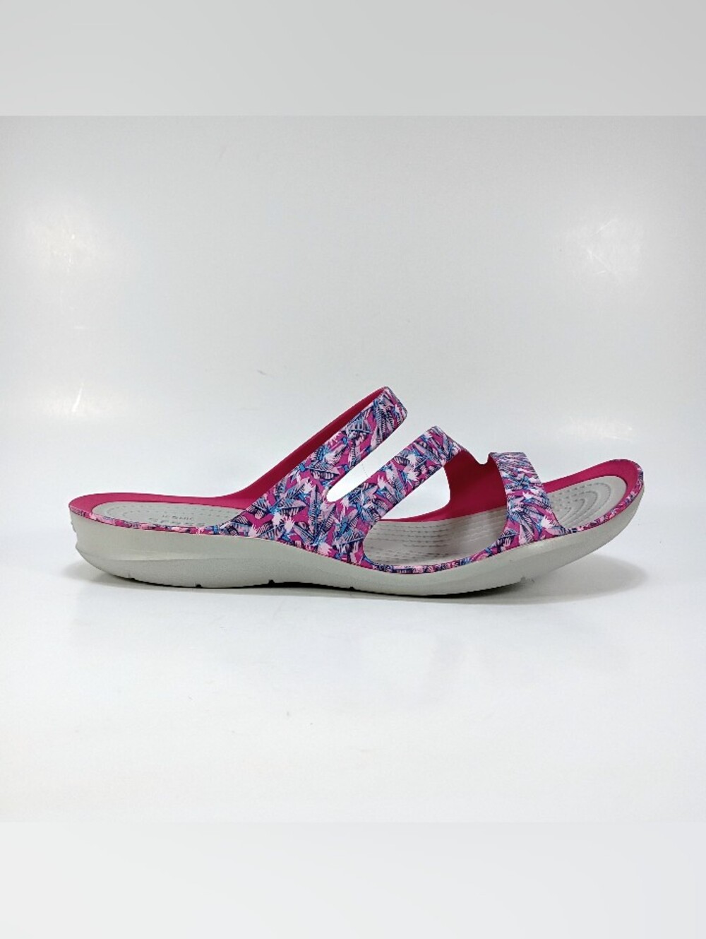 CROCS Swiftwater Sandal Womens 9 Pink And Purple Floral Graphic Slide Sandals - Picture 2 of 10